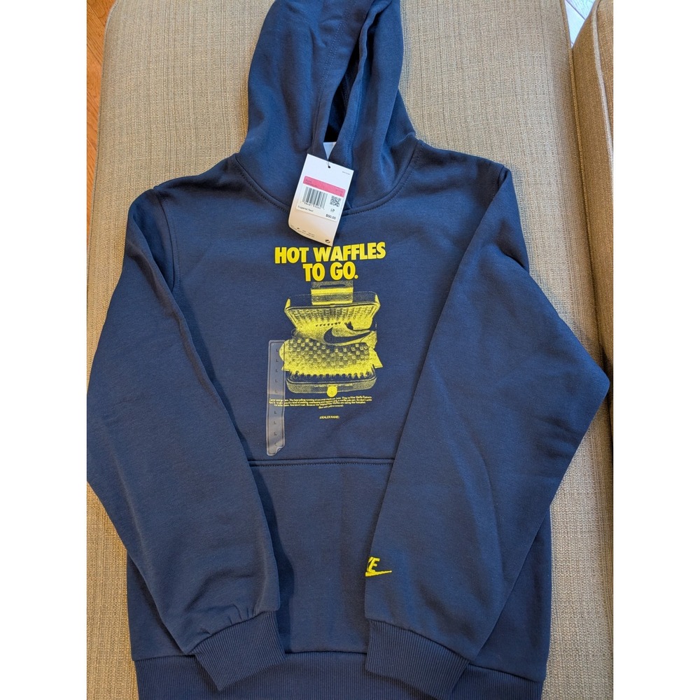 Nike Kids Hot Waffles To Go Hoodie Obsidian Navy Blue Yellow Size L (MSRP $50)
